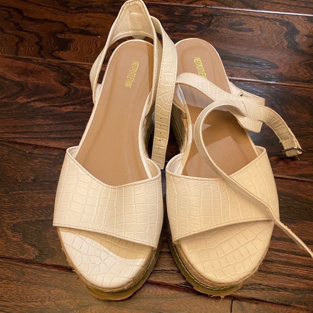 White Snake Skin Espadrilles Low Platform Sandal
